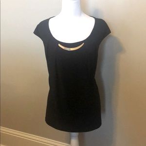 Black Blouse with gold metal embellishment.